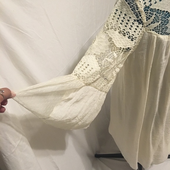 J Gee Boho Ivory Lace Bell Sleeved Shift Dress M - Picture 3 of 6